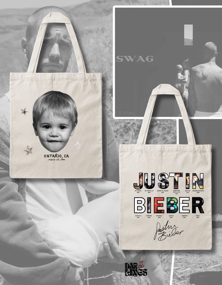 🛍️🎤 TOTE BAG JUSTIN BIEBER – STREET POP CARRY 🔥🖤