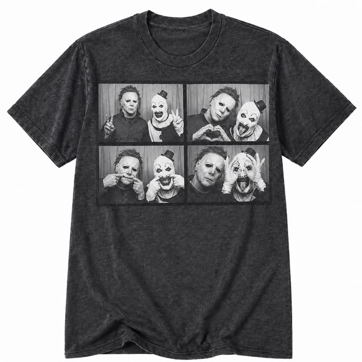 🔪🖤 CAMISETA ACID WASH HALLOWEEN – LOS ÍCONOS DEL TERROR EN TU OUTFIT 🎃🔥
