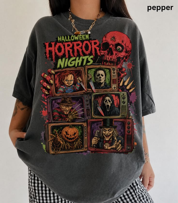 🔪🖤 CAMISETA ACID WASH HALLOWEEN – LOS ÍCONOS DEL TERROR EN TU OUTFIT 🎃🔥