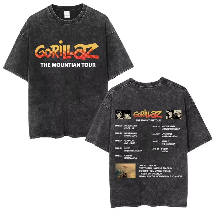 🎨🖤 CAMISETA ACID WASH GORILLAZ – STREET ART VINTAGE 🔥