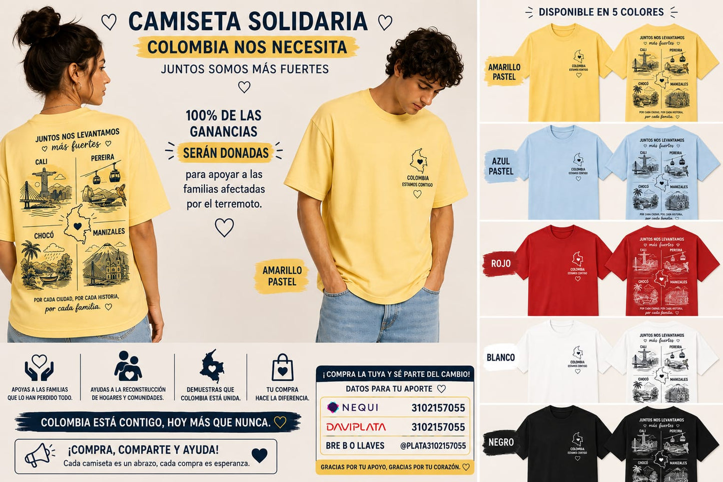 Camiseta Solidaria Colombia — Juntos Nos Levantamos 🇨🇴❤️