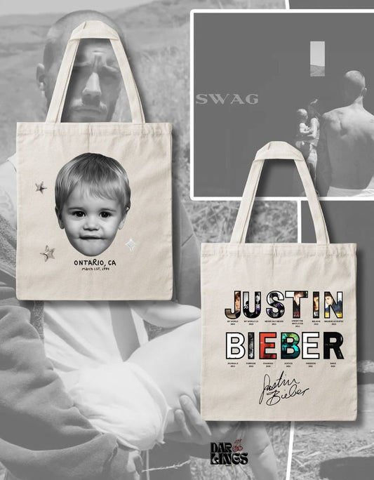 🛍️🎤 TOTE BAG JUSTIN BIEBER – STREET POP CARRY 🔥🖤